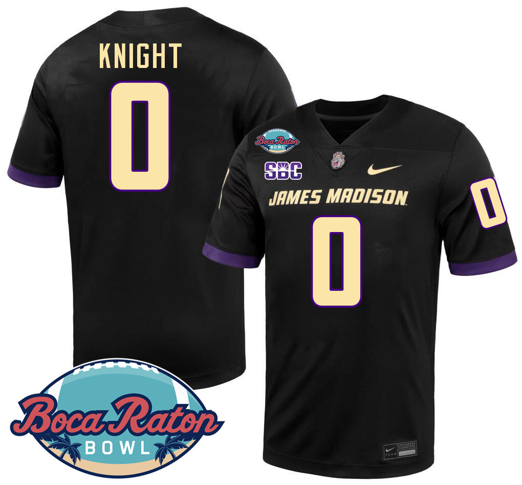 #0 Yamir Knight James Madison Dukes 2024 Boca Raton Bowl Jersey-Black